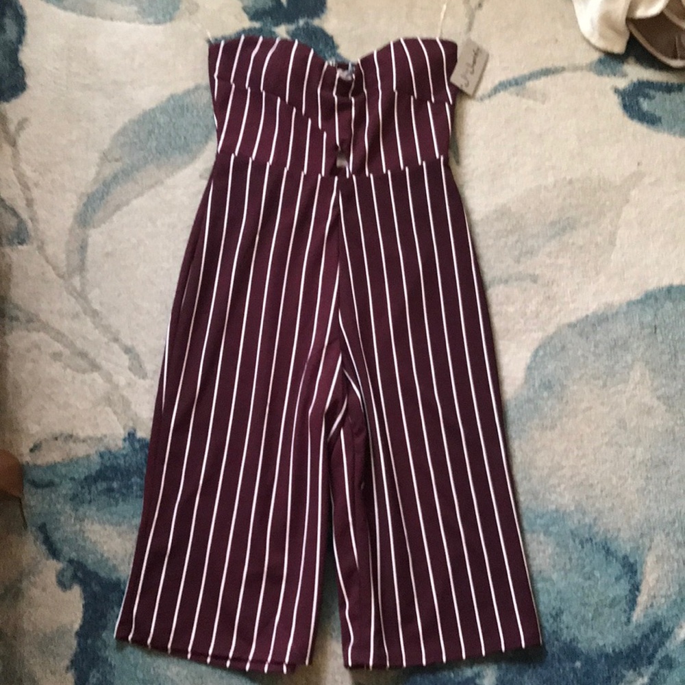 Maroon with white striped jumpsuit